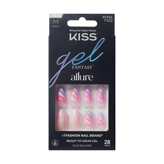 KISS Gel Fantasy Allure Press on Nails, Glide, Pink, Medium Almond, 30 Count