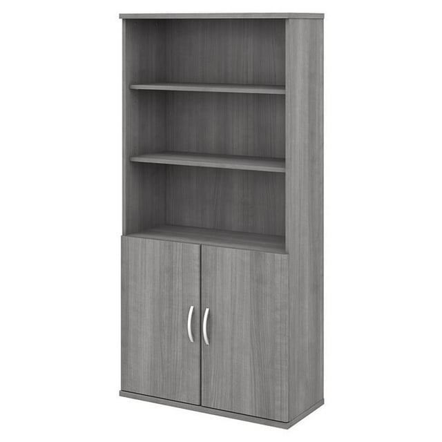 Pemberly Row 5 Shelf Bookcase with Doors in Platinum Gray - Engineered Wood