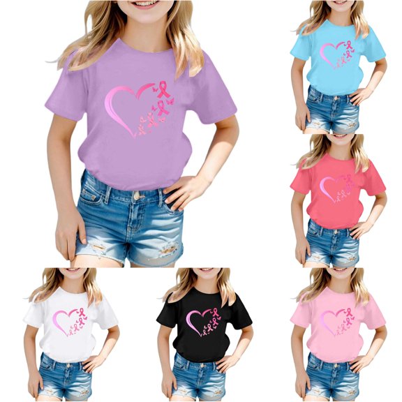 RMGVDSD Girls Cancer Awareness Tshirts Fashion Graphic T-Shirts Summer Short Sleeve Tee Shirts Casual Round Neck T Shirt Top 7-8 Years