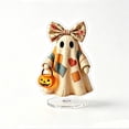 thumbnail image 2 of Vintage Patchwork Ghost Acrylic Tabletop Standee, 2D Cute Halloween Ghost Figurine Desktop Decor Plastic Ornament with Base 10cm Height -A, 2 of 7