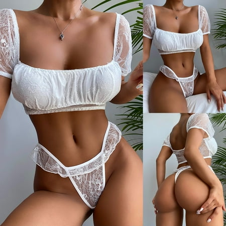 

Qcmgmg Women Lingerie Set Lace Bra and Panty Set Split Sexy Bra and Panty Set S