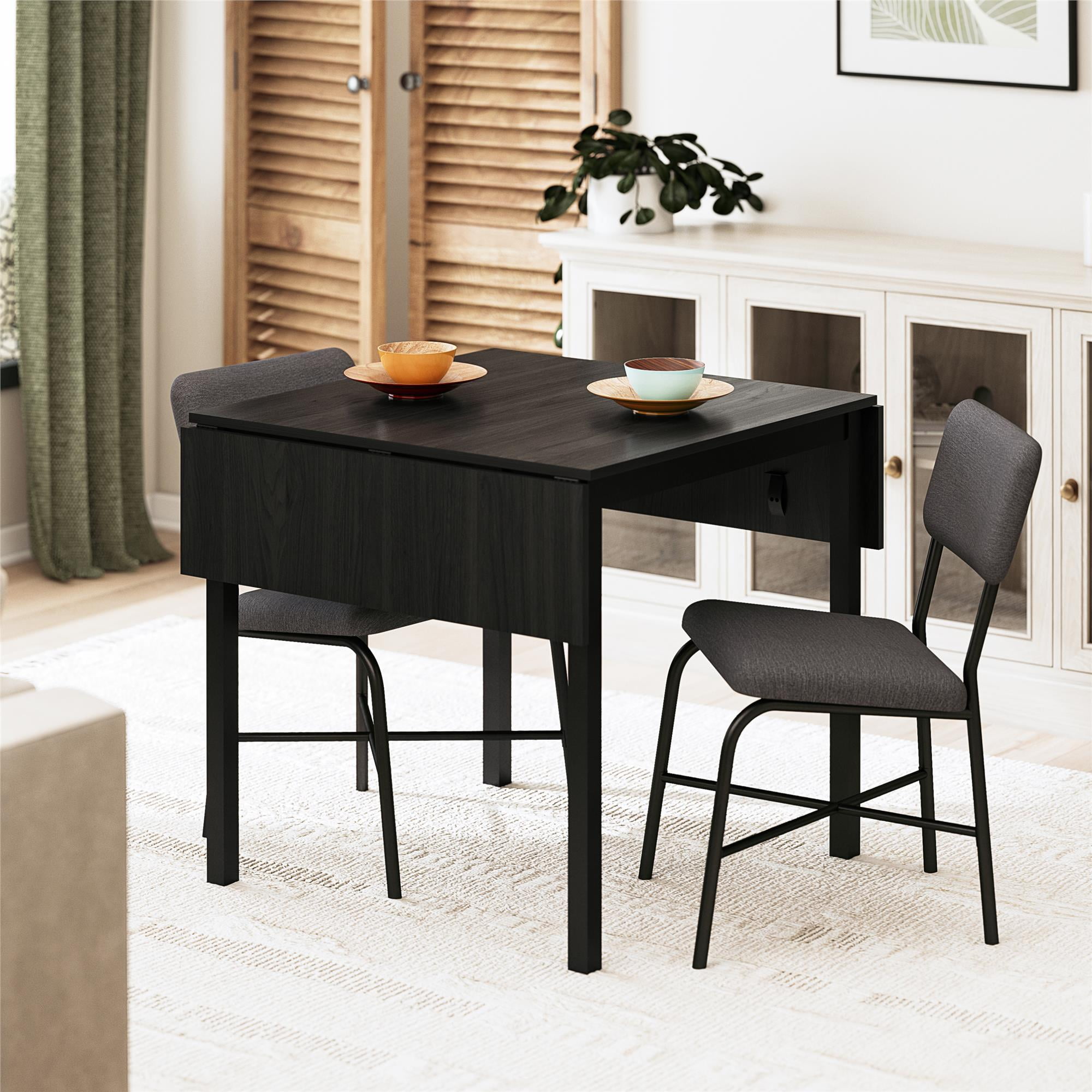 Mainstays 3-Piece Drop Leaf Table and Dining Chair Set, Black