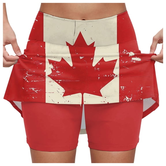 XIAOCHA Maple Leaf Skort for Women High Waisted Layered Built In Shorts Skirt Stretchy Sporty Athletic Skorts