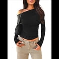 thumbnail image 3 of Blusas de Mujer con Hombros Descubiertos, Elegantes, de Larga, Asimétricas, Ajustadas, para Salir, de Otoño, con Frunces. Negro M, 3 of 8
