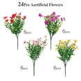 thumbnail image 2 of Artificial Flowers for Outdoor Indoor Garden Home Decoration, Faux Flower Daisy with Eucalyptus Leaves Fake Plants Greenery Boxwood Porch Patio, 24 Bundles, Mix 4 Colors, 2 of 9