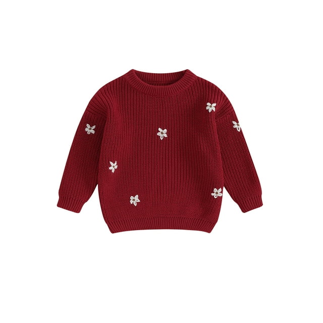 xiaxaixu Chandail pour Filles, Chandail d'Hiver Chaud à Manches Longues à Col Rond avec Fleurs, Vêtements pour un Usage Quotidien Décontracté