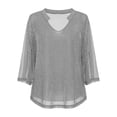 thumbnail image 4 of ZHOGXU Toddler Kids Girls Top 3/4 Sleeve V Neck Sequins Mesh Layered Comfortable Fashion Tee For Casual Daily Wear,Grey,11-12 Years, 4 of 4