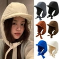 thumbnail image 2 of comerut Winter Warm Down Padded Hat Ultra-Thick Solid Color Outdoor Riding Windproof Thickened Ear Protector Hat, 2 of 8