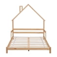 thumbnail image 5 of Full Size Floor Bed Montessori Bed Frame with House-Shaped Headboard and Guardrail, Wooden Floor House Bed for Kids Boys Girls, 8 Slats Support, No Spring Box Needed, Natural, 5 of 7