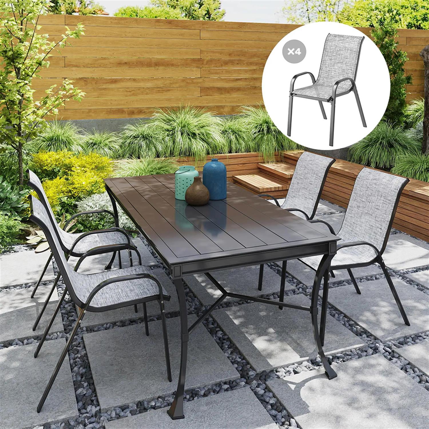 Demi Bonn Outdoor Dining Chairs Set of 4, Stackable Patio Chair with High Back, Breathable Mesh Seat for Garden, Backyard, Deck, Porch, Lawn, Gray