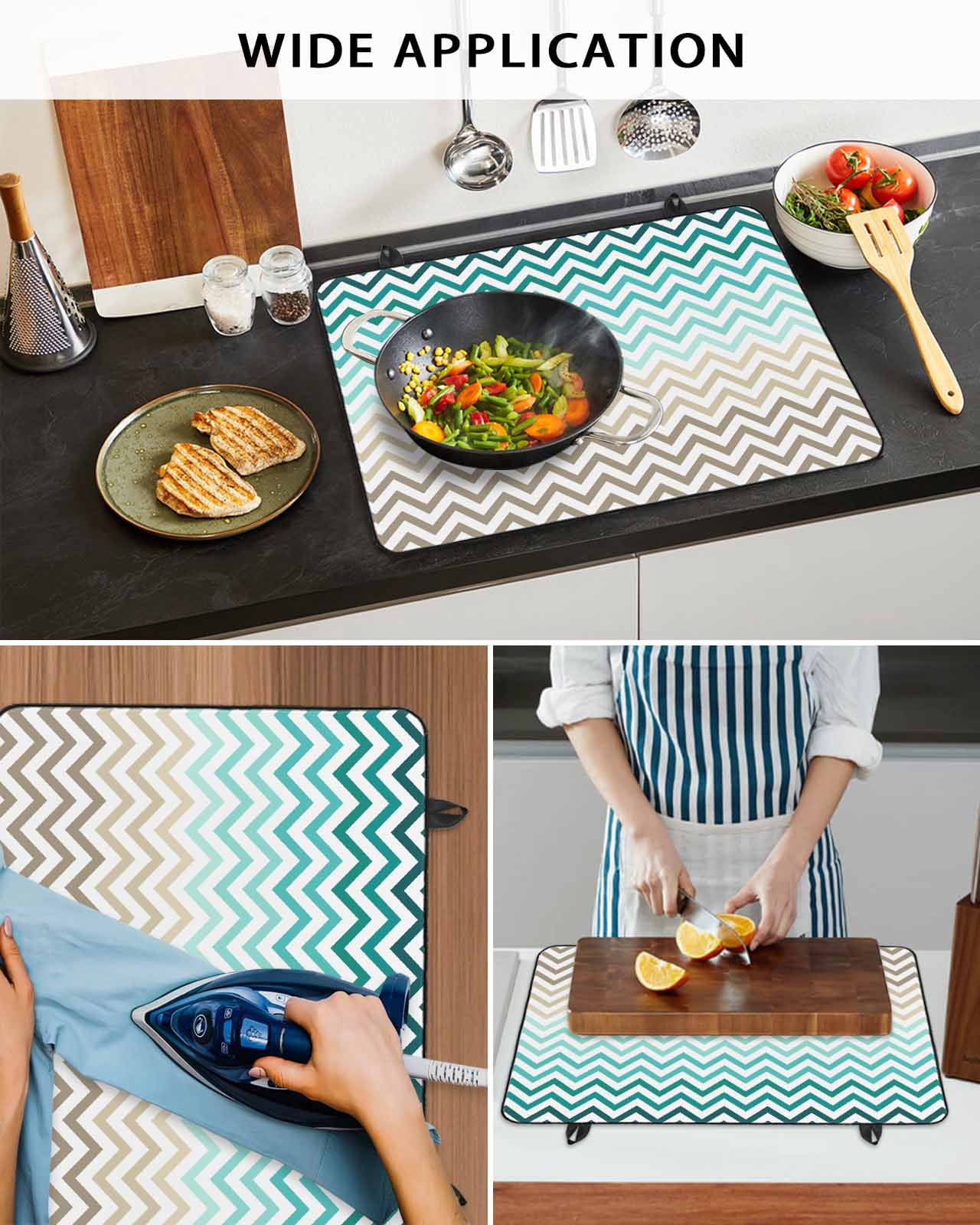 nqOlkjepod Large Induction Cooktop Protector Mat 24"x21", Turquoise Brown Stove Top Covers for Electric Stove, Gradient Geometric Stripes Chevron Wave Stove Burner Cover Mats, Glass Top Stove Cover