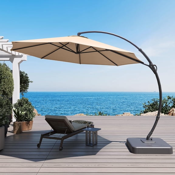 NIAIZEK 12 Outdoor Patio Umbrella with Base, Curvy Cantilever Hanging Umbrella, 360° Rotation for Pool, Garden, Deck, Backyard