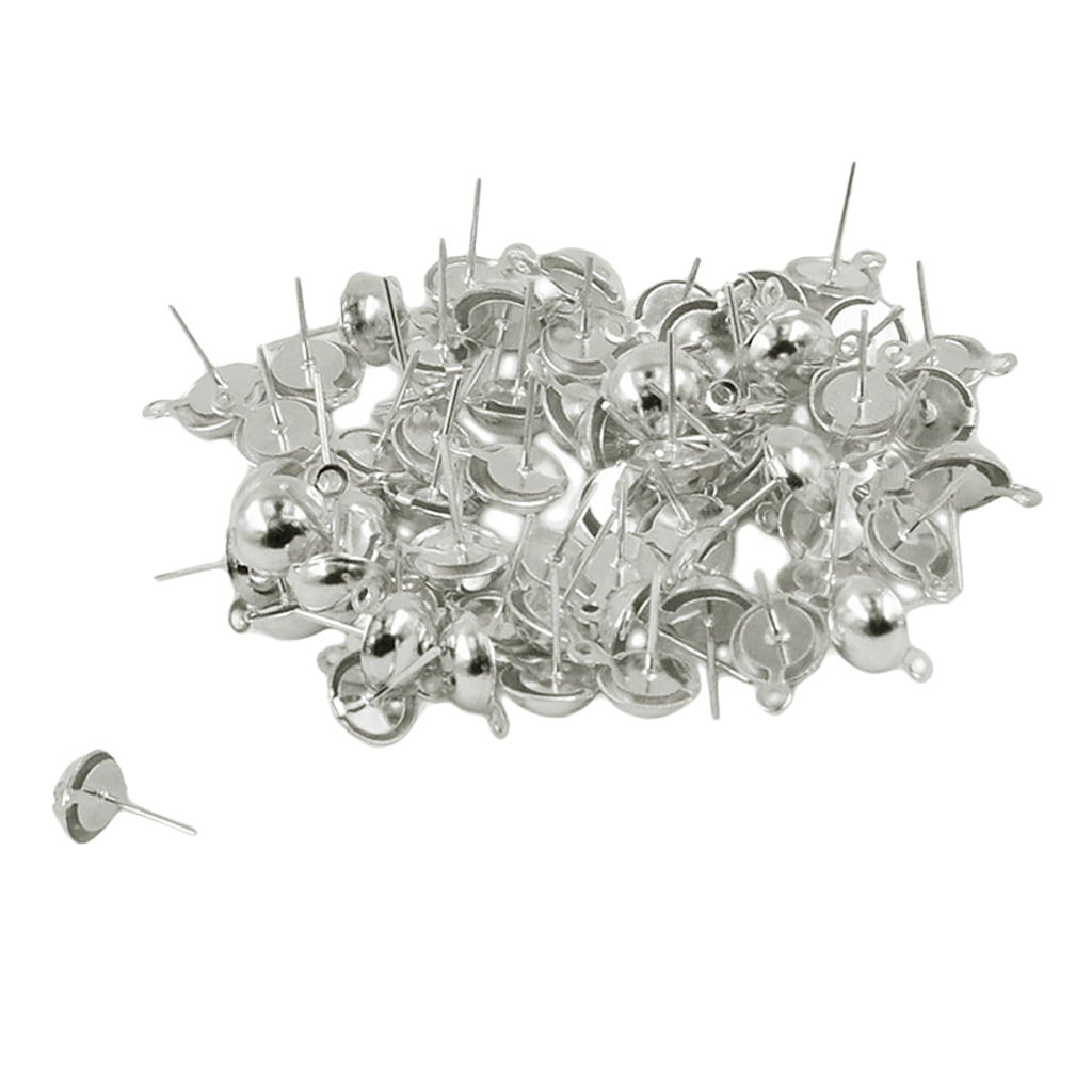 100pcs Silver Half Round Ear Stud Earrings Blanks Settings Jewelry Findings 