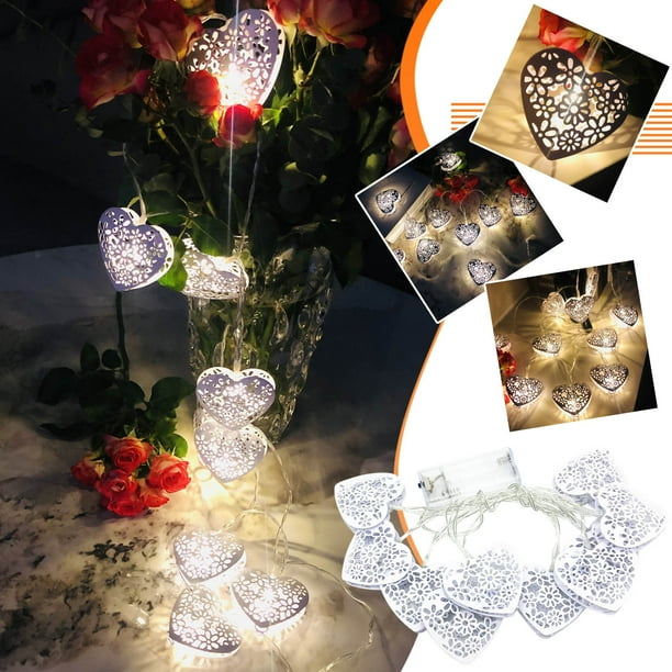 Fiudx Luces Led En Forma de Corazón para San Valentín, Cadena Impermeable a Pilas, Colgante Decorativo Flexible, para Uso Interior y Exterior, Decoración para Dormitorio/Fiesta, 10/20 Led, Longitud d