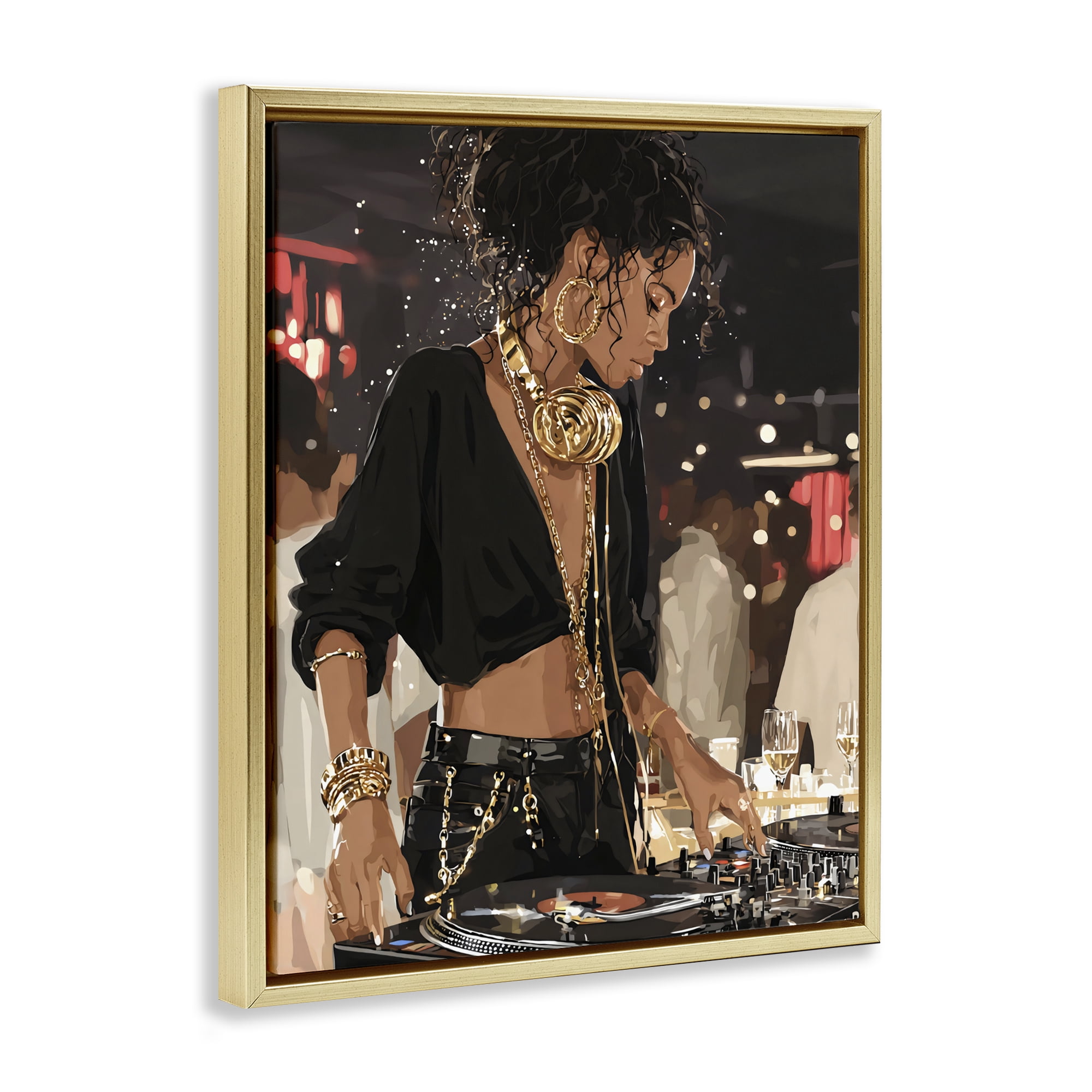 Stupell Industries Touches Of Gold DJ Gold Framed Floater Canvas Wall Art, design by Franklyn Gregory