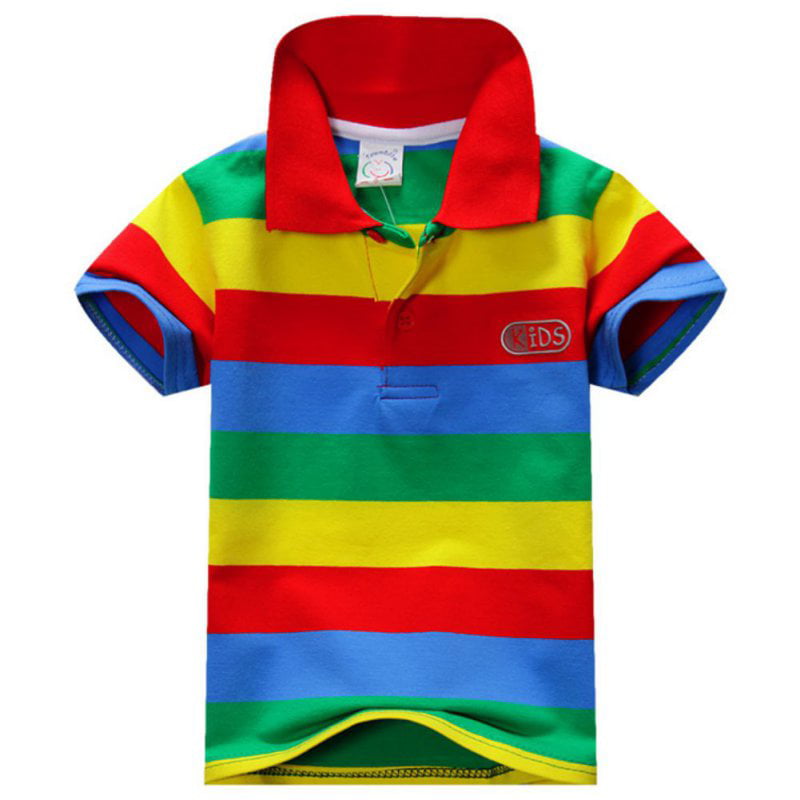 New Childrens Kids Boys Girls Unisex Short Striped T-shirt Casual Summer Top 
