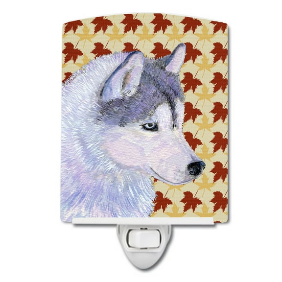 Caroline's Treasures SS4392CNL Siberian Husky Fall Leaves Portrait Ceramic Night Light, 6x4x3", multicolor