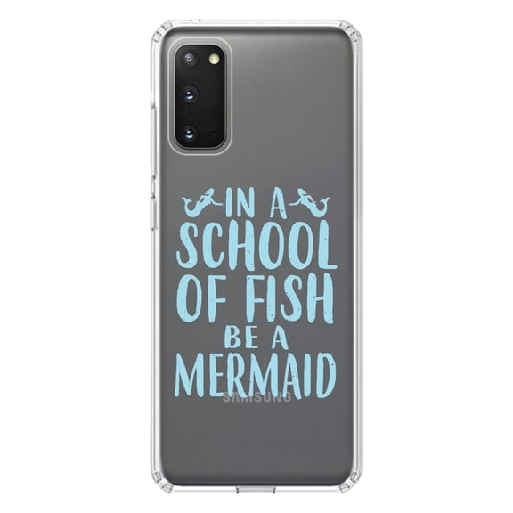 DistinctInk Clear Shockproof Hybrid Case for Galaxy S20 ULTRA / 5G (6.9" Screen) - TPU Bumper Acrylic Back Tempered Glass Screen Protector - In a School of Fish Be a Mermaid