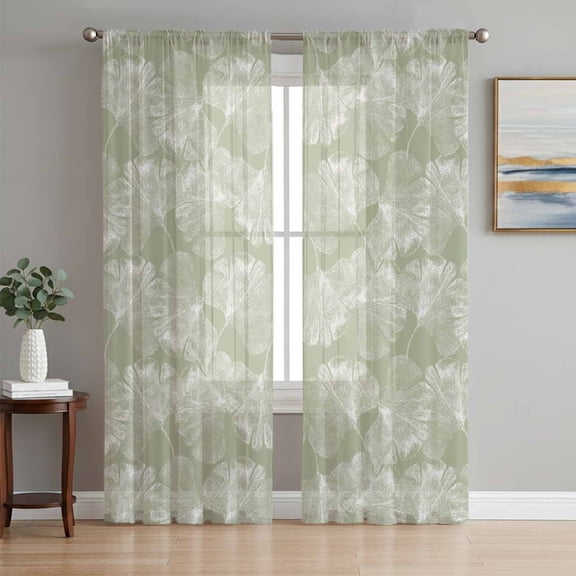 Sage Green Leaves Sheer Curtains 72 Inch Length 2 Panels Set, Vintage Abstract Art Botanical Voile Window Treatment Rod Pocket Curtains Sheers Drapes for Bedroom/Living Room/Kitchen 52"x72"x2