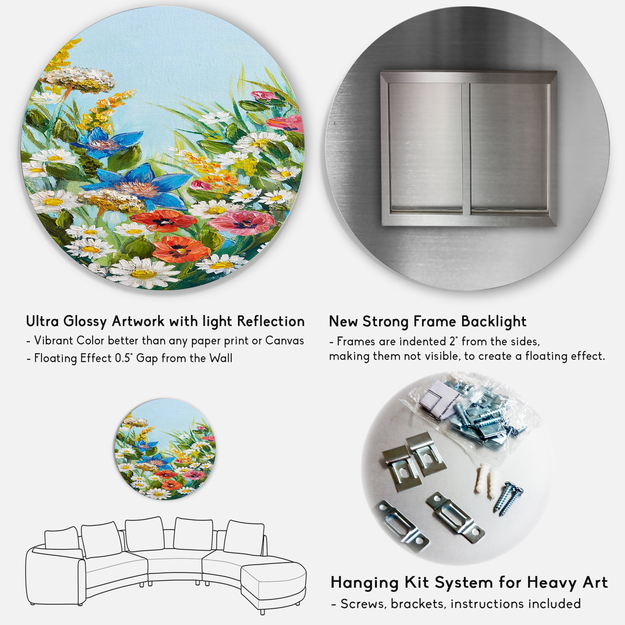 Designart 'Still Life Of Colorful Wildflowers With Leaves I' Traditional Circle Metal Wall Art 23x23 - Disc of 23