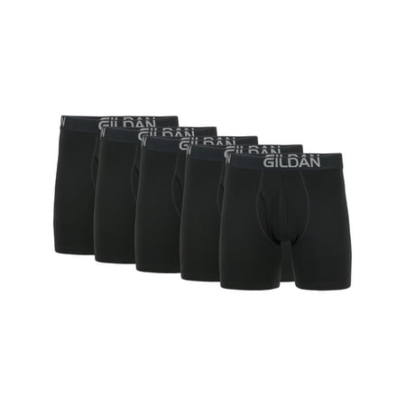 Gildan Men's Cotton Stretch Regular Leg Boxer Briefs, 5-Pack, Sizes S-2XL, 6" Inseam