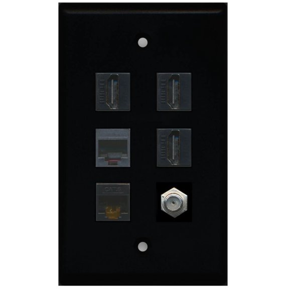 Ultra Spec Cables 3 Port HDMI Coax Cat6 Phone Wall Plate Solid Black