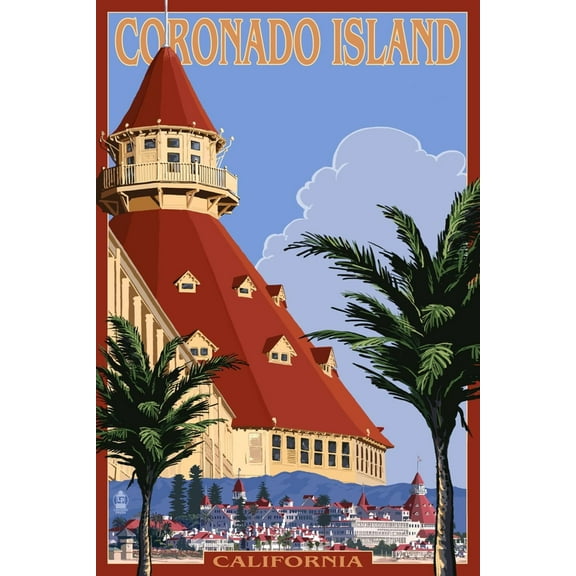 Art.com San Diego, California - Hotel Del Coronado Art Print by Lantern Press, 12" x 18"
