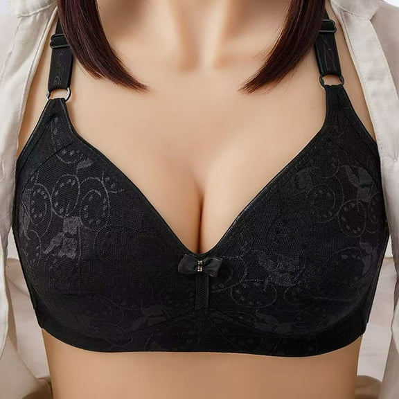 Loopsun Womens Bras Plus Size, Bras for Women, Woman's Embroidery Fashion Thin Breathable Back Buckle Bra without Steel Rim Black S