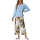 thumbnail image 1 of Conjunto de lounge para mujeres INSPIRE CHIC, camiseta de manga larga floral, pantalones capri suaves y elásticos, sets de pijama de 2 piezas, loungewear L azul, 1 of 6