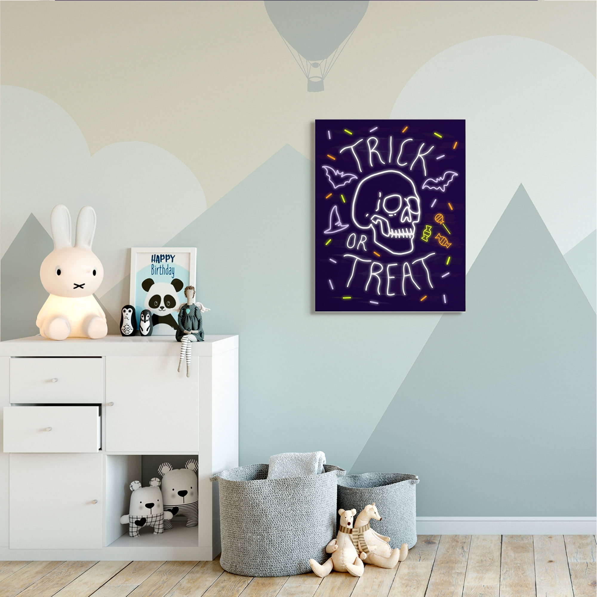 Stupell Industries Trick or Treat Halloween Phrase Spooky Skeleton Canvas Wall Art, 30 x 40, Design by Victoria Barnes