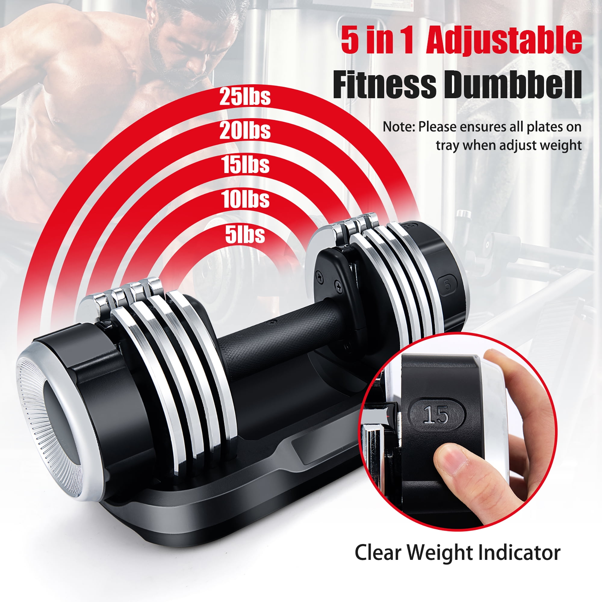 Costway 5 in 1 25Lbs Weight Adjustable Dumbbell W Anti Slip Fast