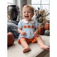 thumbnail image 5 of RUINIXCW Toddler Baby Girl Halloween Outfit Infant Baby Girls Summer Fall Clothes Pumpkin Embroidery Short Sleeve Doll Collar Striped Babydoll Shirt Tops and Shorts Set, 5 of 8