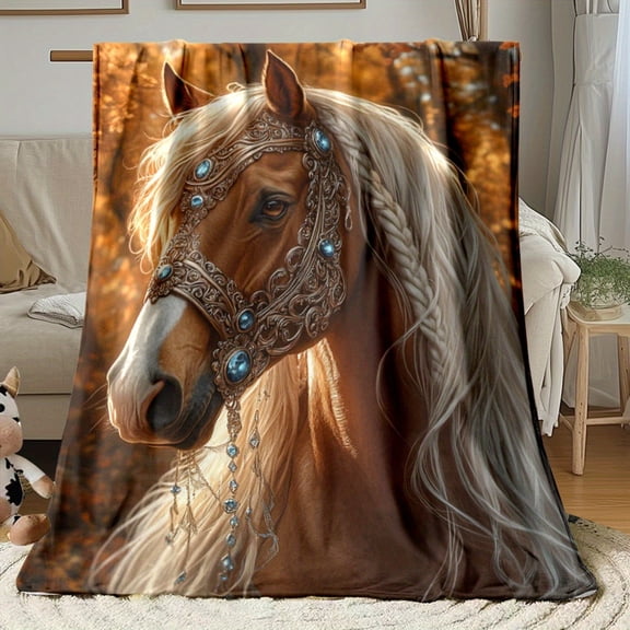 Elegant Brown Horse Printed Blanket Soft Flannel All Season Comfort for Car Home Travel Camping Stylish Perfect Gift for Horse Lovers Horse Blanket Camping Bedding Decorative Bedspread Plush