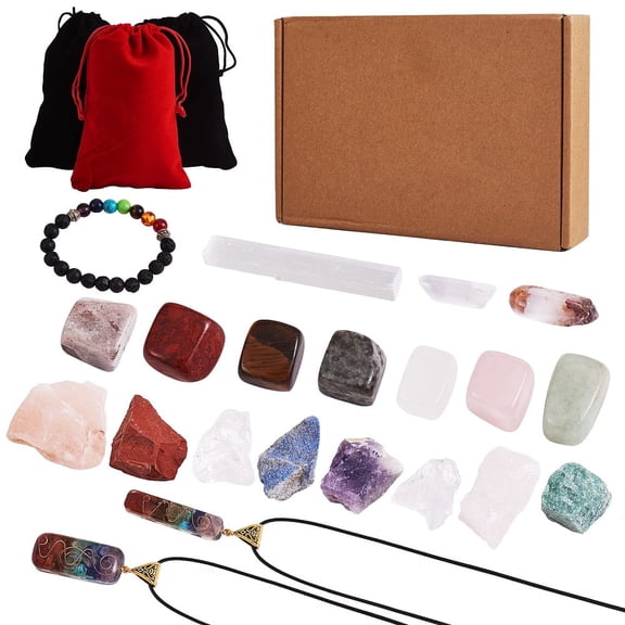 DIY Chakra Gemstone Bracelet Necklace Making Kit Including Natural Mixed Stone Beads & Bracelet & Necklace 21pcs/box