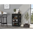 thumbnail image 2 of TUHOME Blosson Kitchen Storage Cart with Drawer, Shelves, Cabinet Wheels, Black Wenge/Light Oak, 2 of 10