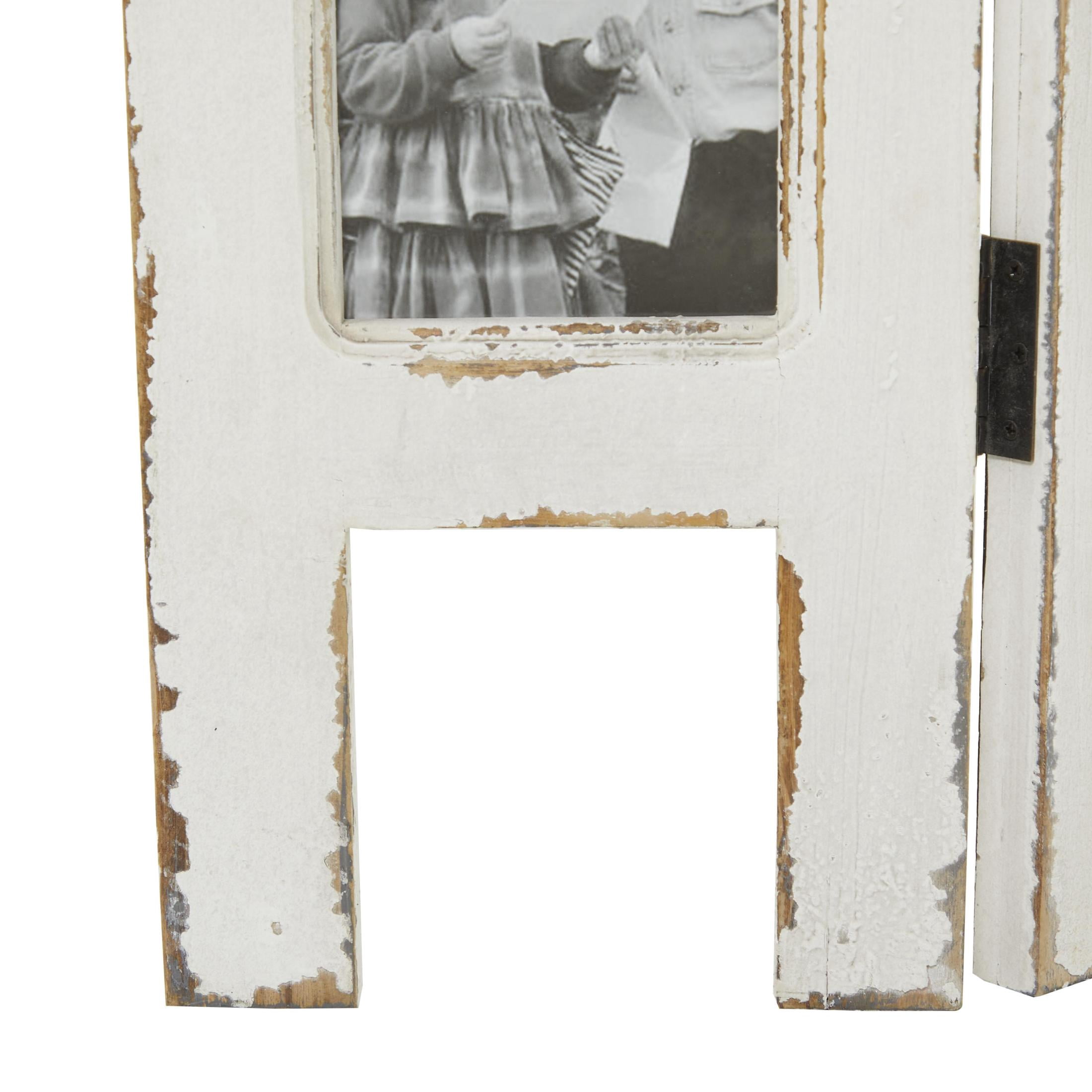 DecMode 27" x 51" White Wood Hinged Foldable Partition 3 Panel Room Divider Screen with 15 Photo Slots, 1-Piece