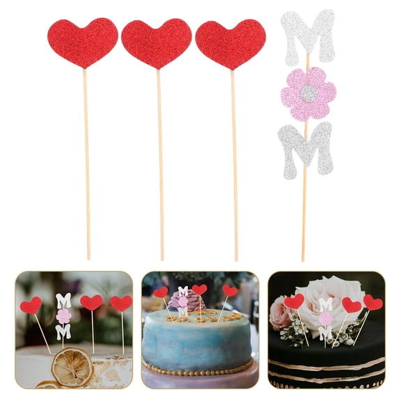 WEUVEB 20Pcs Assorted Color Cake Toppers Heart and Letter Design for Mothers Day Cake Decorations