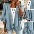 thumbnail image 6 of Miqool Womens Ruffled Denim Cardigans Open Front Lightweight 3/4 Sleeve Casual Trendy Jean Jackets Outerwear, 6 of 9