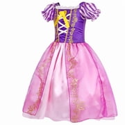 Jurebecia Girls Princess Costume, Floral Puffy Dress for Halloween Cosplay, Kids Birthday Party Dress with Accessories 6(4-5Years)
