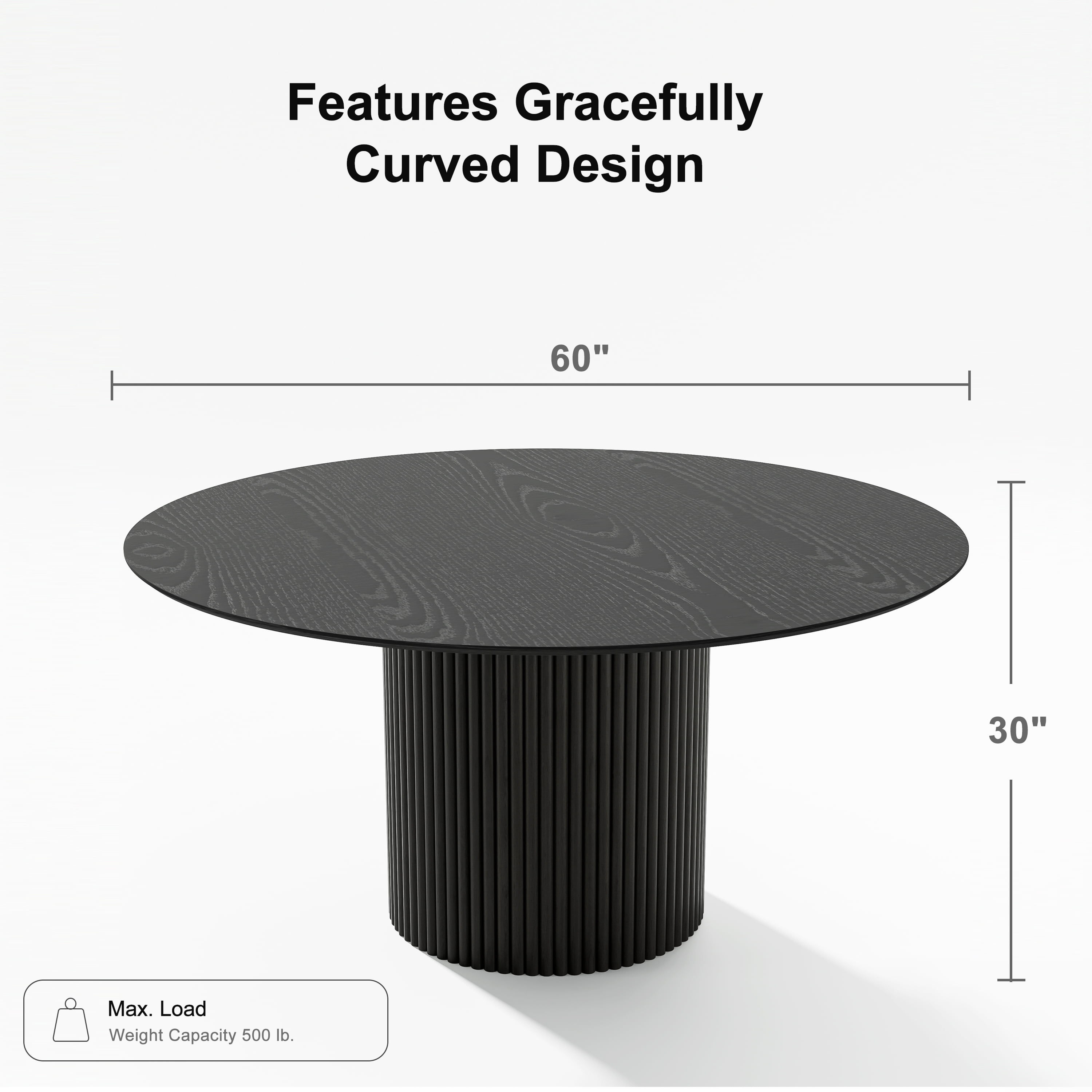 MAYEERTY 60" Round Wood Dining Table for 4-6 People, Modern Kitchen Table with Heavy Duty Wood Base, Black