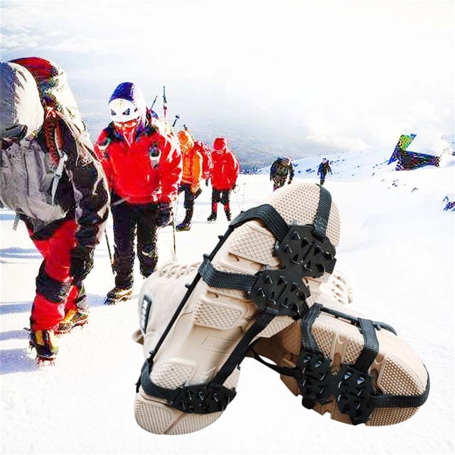 Xihbxyly Crampones para Exteriores, 24 Puntas para Hielo y Nieve, Cubrezapatos Antideslizante, Equipo de Senderismo Invernal, Ideal para Escalada, Botas, Calzado de Senderismo, Fácil de Usar, Talla M