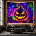 thumbnail image 6 of Glowing Jack O'Lantern with Skull Spirits in Cosmic Smoke, Spooky Psychedelic for Dark Art Lovers, Spooky Wall Art Decor, Halloween Gift Tapestry Wall Hanging for Bedroom and Living Room, 6 of 7