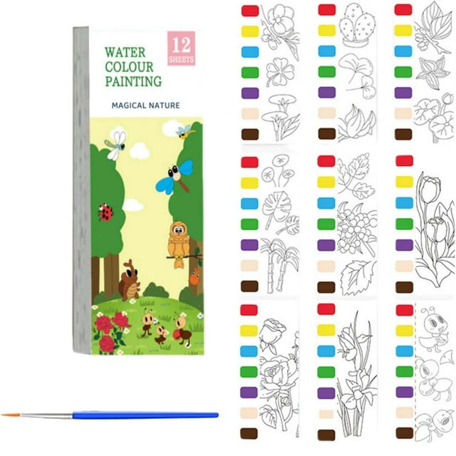 Mini Watercolor Pads Fruit Doodle Drawing Book With Paint Watercolor Book Mini Children's Paint Pads Pocket Watercolor Set
