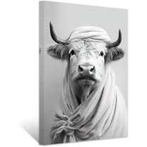 ZHONGYUTONG Funny Bathroom Wall Art Cute Highland Cow Wearing Bathrobe Poster Black White Animal Canvas Prints for Rustic Toilet Restroom Framed (16.00" x 24.00")