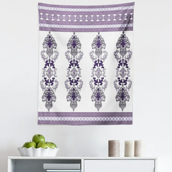 Damask Tapestry, Traditional Middle Eastern Motifs Bohemian Arrangement with Swirls, Fabric Wall Hanging Decor for Bedroom Living Room Dorm, 5 Sizes, Lavender Purple, by Ambesonne