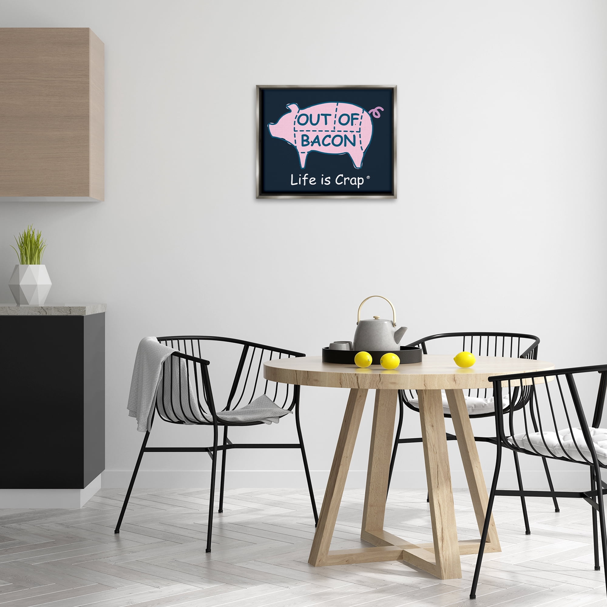 Stupell Industries Funny Out Of Bacon Novelty & Humor Painting Gray Floater Framed Canvas Art Print Wall Art, 21 x 17