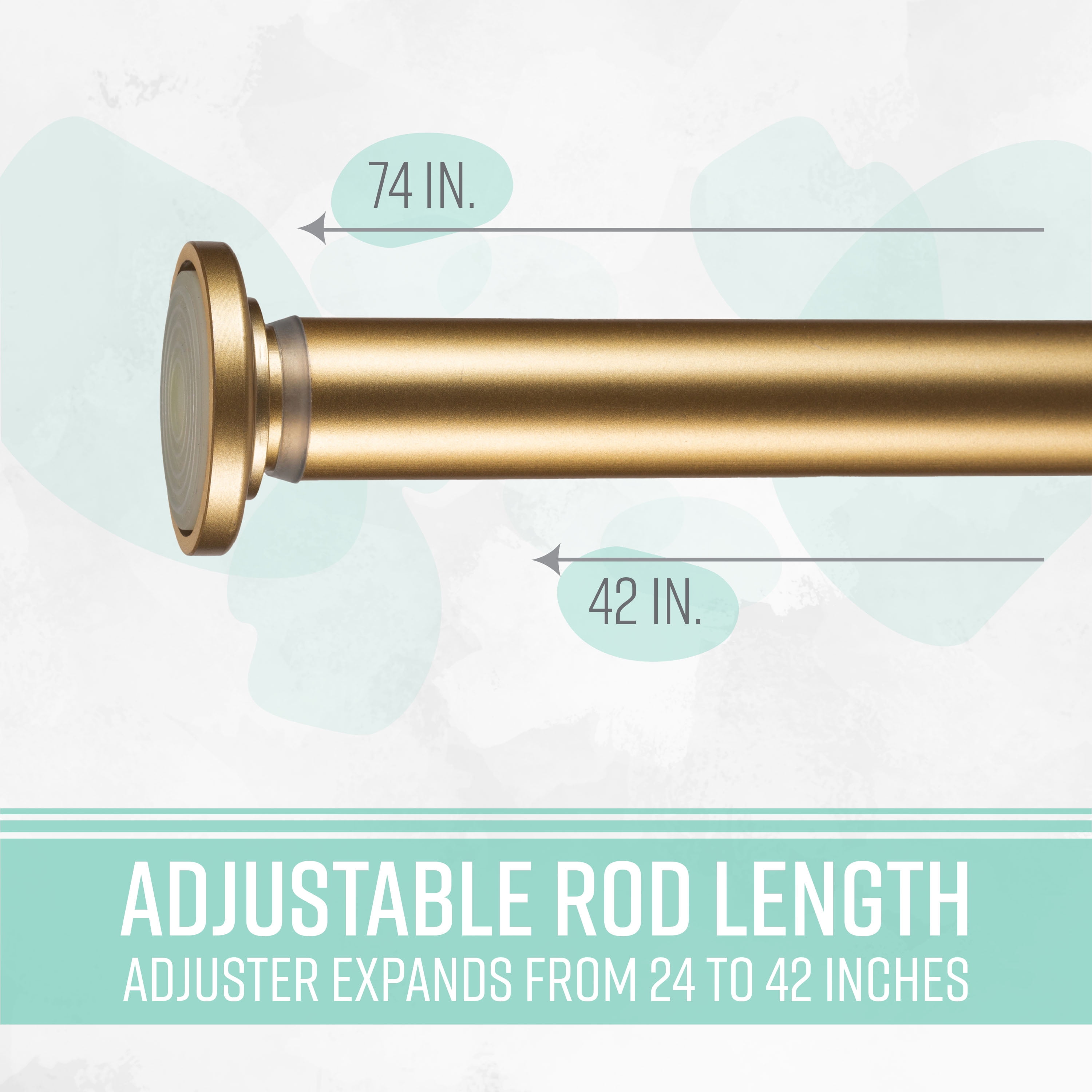 Home Details 42" to 74" Adjustable Straight Shower Curtain Tension Rod, Satin Gold