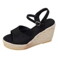 thumbnail image 5 of Rokment Platform Wedge Dress Sandals for Women Beach Elegant Casual Suede Peep Toe Espadrilles Chunky High Heels Ankle Strap Dress Summer Shoes Ladies Black Size 7.5, 5 of 6