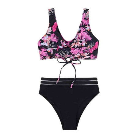 BUIgtTklOP Women s String Two Piece Halter Top Triangle Bikini Set with Tie Side Bottom Sexy Swimsuit Bathing Suits