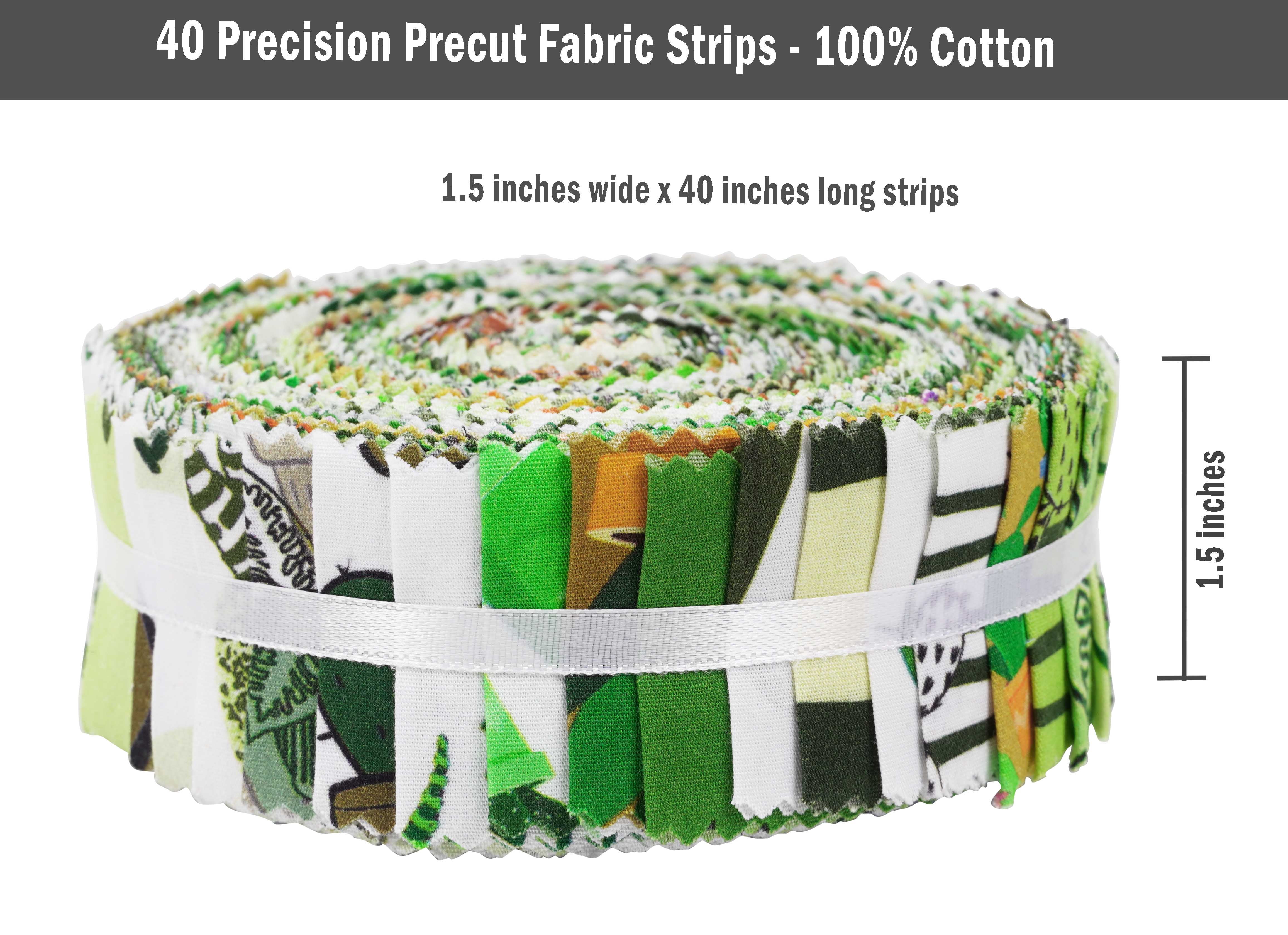Soimoi 40Pcs Japanese Print Precut Fabrics Strips Roll Up 1.5 inches Cotton Jelly Rolls For Quilting - Green